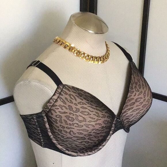 40DD Frederick's of Hollywood Full Coverage Animal Print Black Bra Vintage Y2K - Picture 3 of 10
